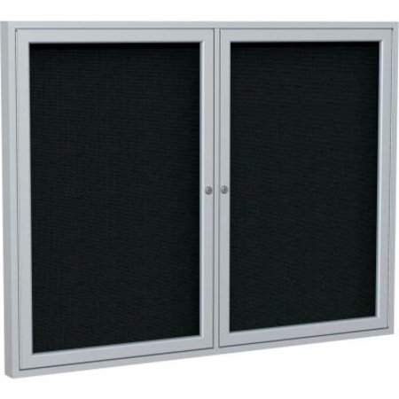 GHENT Ghent Enclosed Bulletin Board, 2 Door, 48"W x 36"H, Black Fabric/Silver Frame PA23648F-95